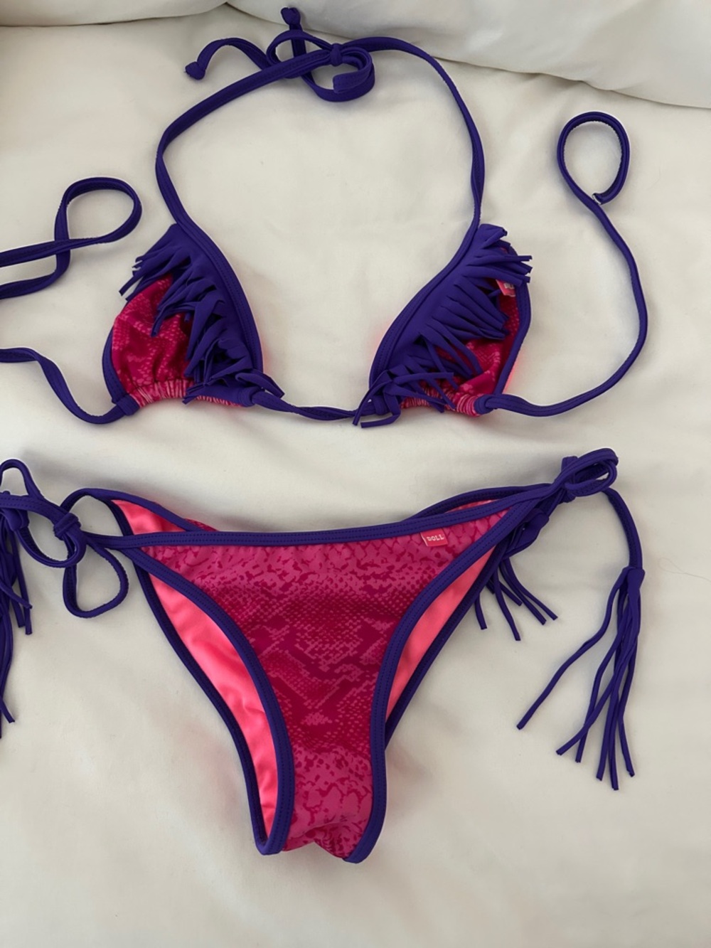 Fringe Triangle Bikini Set in Purple & Pink